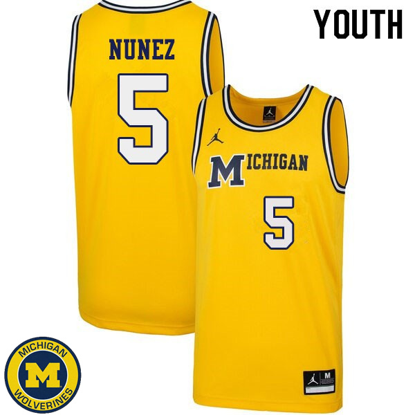 Youth University of Michigan #5 Adrien Nunez Yellow 1989 Retro Basketball Jersey